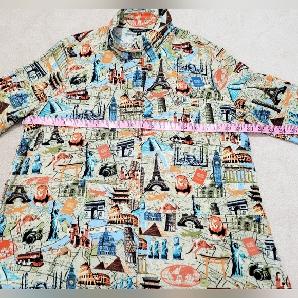 John Mark Women’s Travel Print Button Front Shirt Top Tunic SZ Medium 3/4 Sleeve - Picture 9 of 13